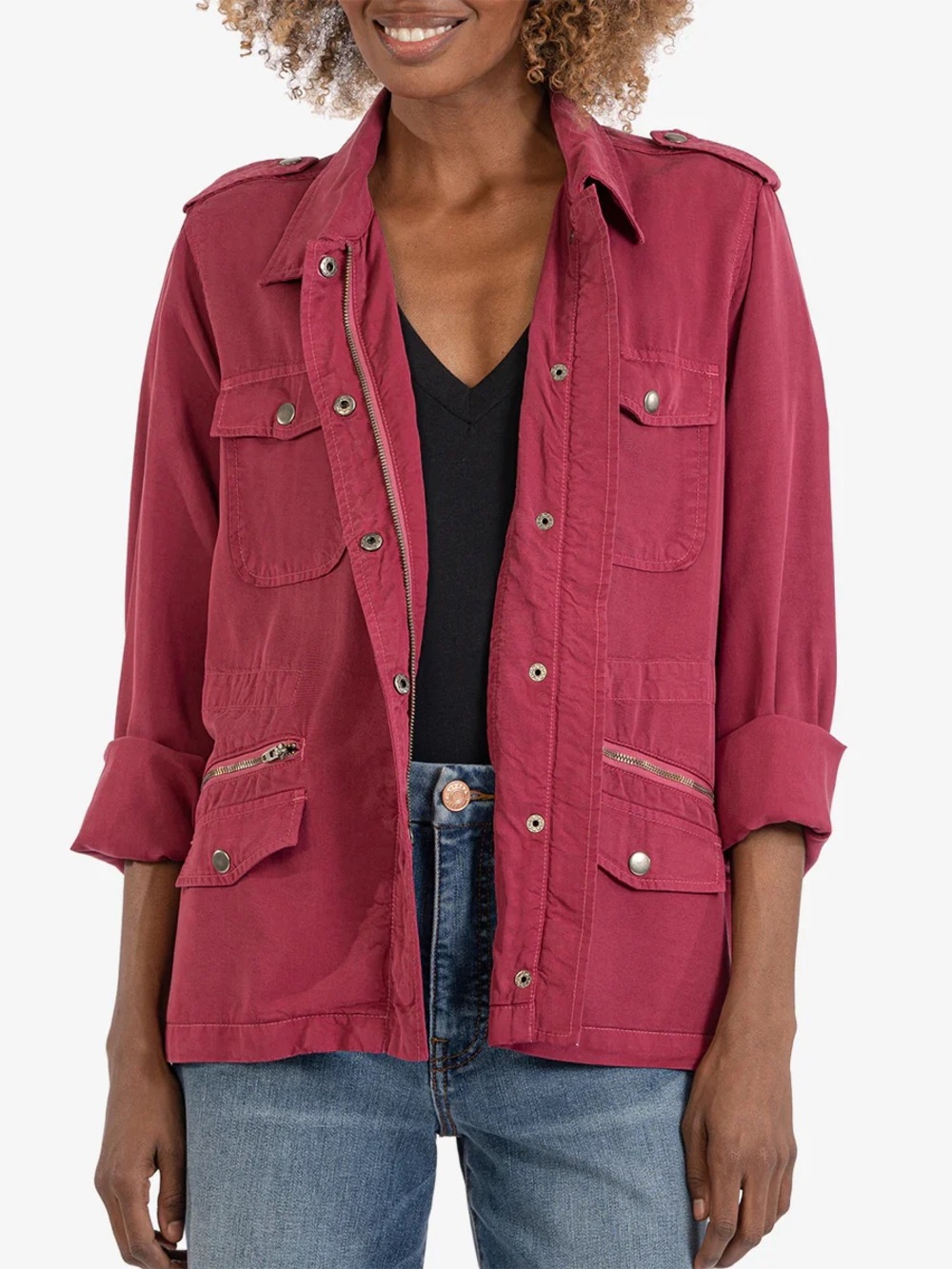 KUT from the Kloth Brinley Lyocell Utility Jacket Bordeaux XL